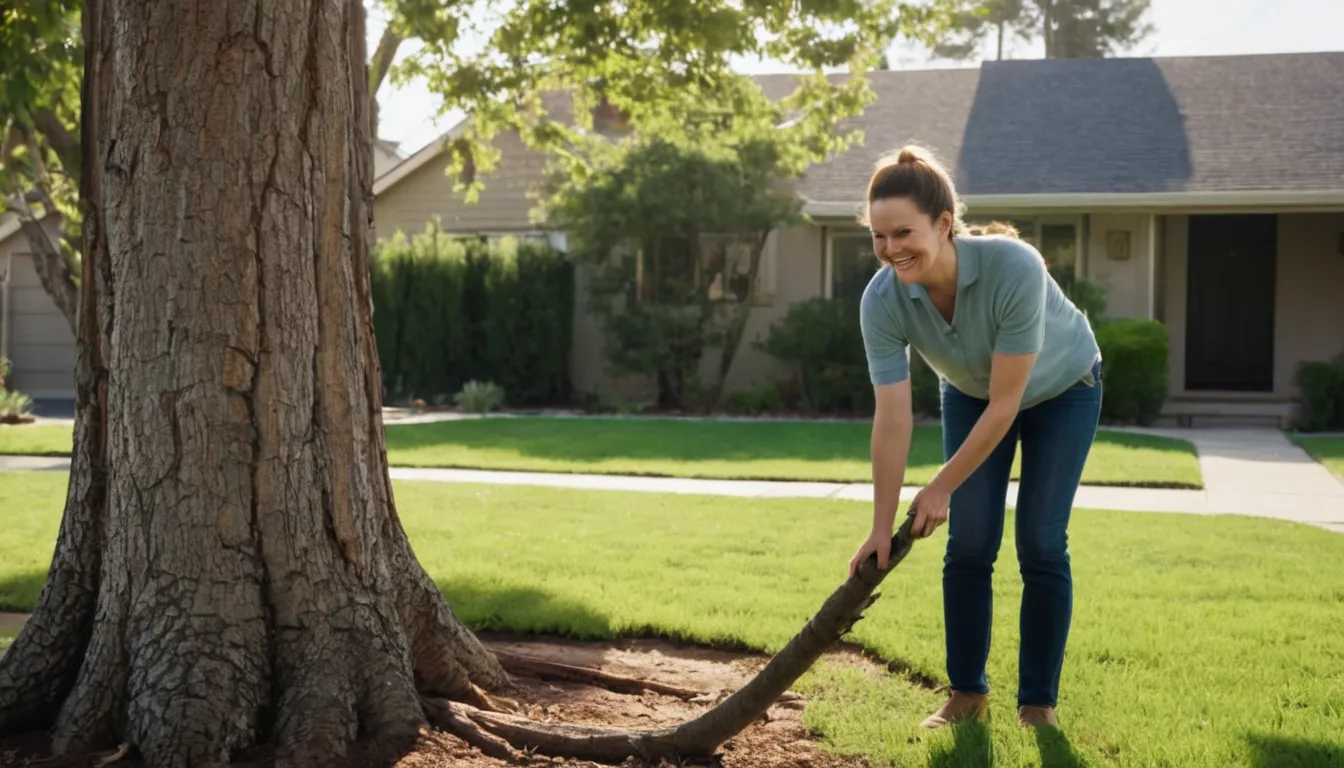 Homeowner checking a leaning tree trunk in Lake Villa